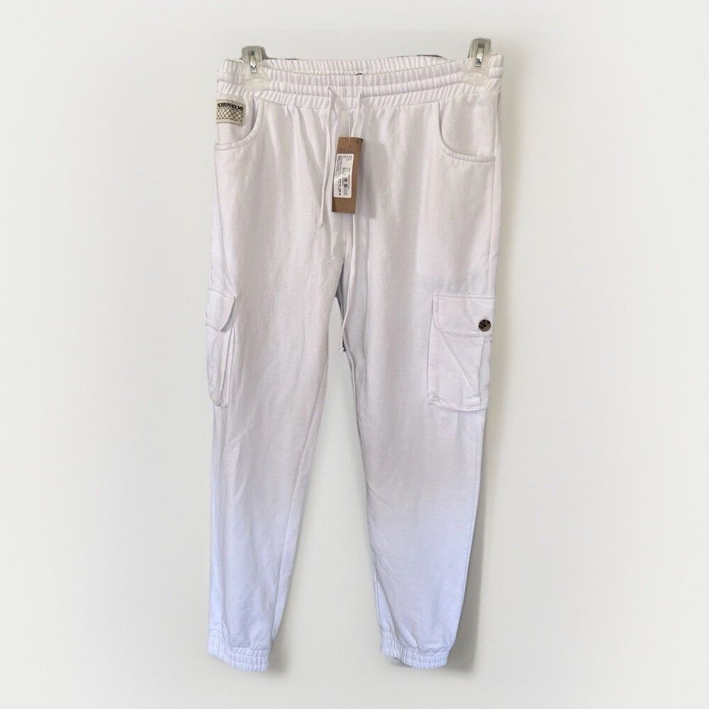Men's White Cargo Pants  Cotton Utility Streetwear Casual Trouser Size 32